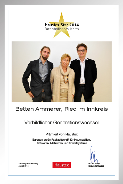 Betten Ammerer-Bettenfachhändler Urkunde Betten Ammerer