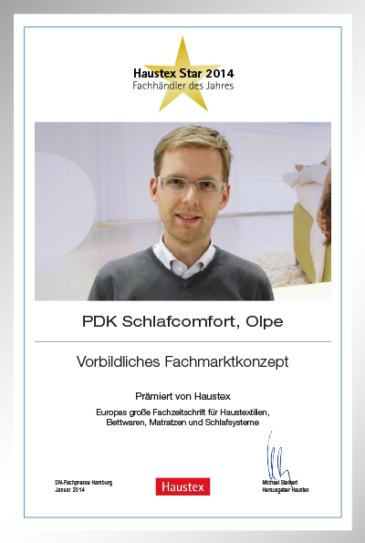 PDK Schlafcomfort GbR-Bettenfachhändler Urkunde PDK Schlafcomfort GbR