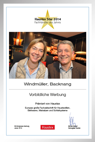 Betten- und Wäschehaus Windmüller-Bettenfachhändler Urkunde Betten- und Wäschehaus Windmüller