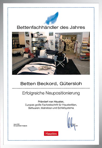 Betten Beckord-Bettenfachhändler Urkunde Betten Beckord