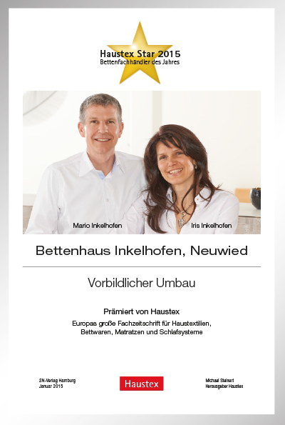Bettenhaus Inkelhofen-Bettenfachhändler Urkunde Bettenhaus Inkelhofen