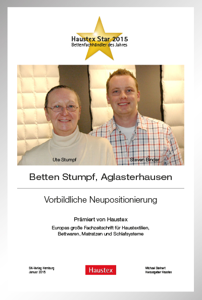 Betten Stumpf-Bettenfachhändler Urkunde Betten Stumpf