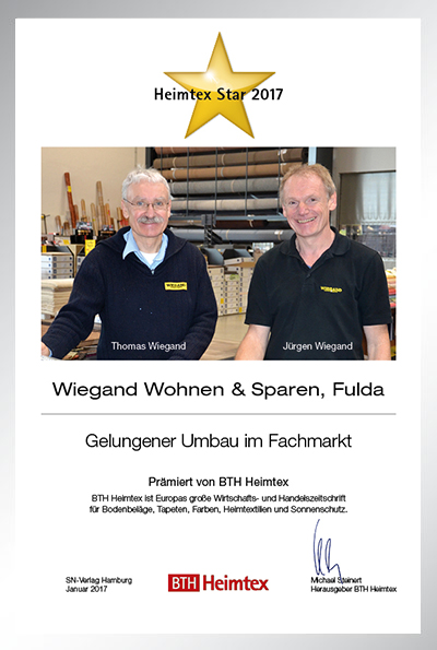Wiegand Wohnen & Sparen-Bettenfachhändler Urkunde Wiegand Wohnen & Sparen