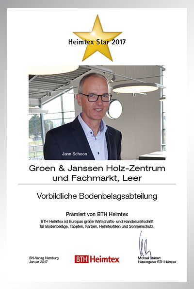 Groen & Janssen-Bettenfachhändler Urkunde Groen & Janssen