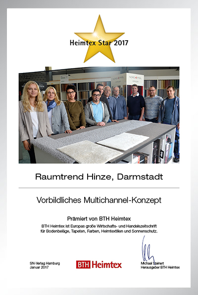 Raumtrend Hinze-Bettenfachhändler Urkunde Raumtrend Hinze