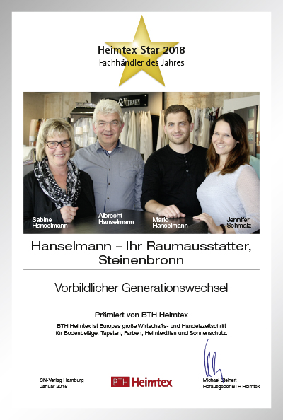 Hanselmann – Ihr Raumausstatter-Bettenfachhändler Urkunde Hanselmann – Ihr Raumausstatter