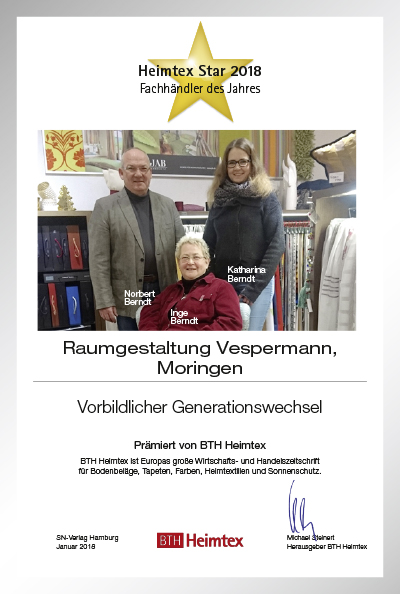 Raumgestaltung Vespermann-Bettenfachhändler Urkunde Raumgestaltung Vespermann