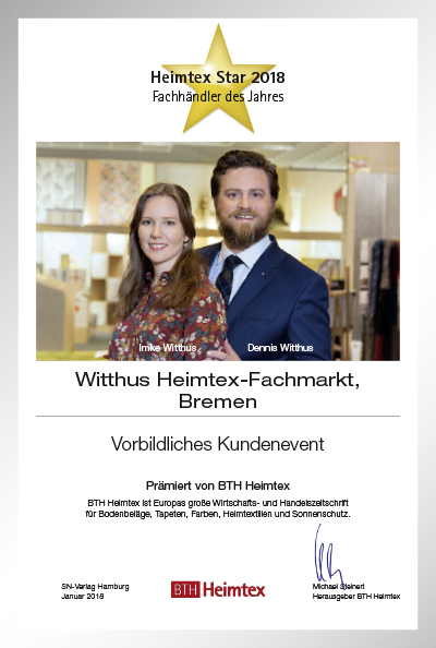 Witthus Heimtex-Fachmarkt-Bettenfachhändler Urkunde Witthus Heimtex-Fachmarkt