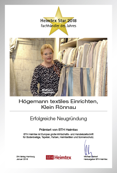 Högemann textiles Einrichten-Bettenfachhändler Urkunde Högemann textiles Einrichten