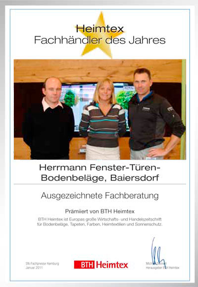 Herrmann Fenster-Türen-Bodenbeläge GmbH-Bettenfachhändler Urkunde Herrmann Fenster-Türen-Bodenbeläge GmbH