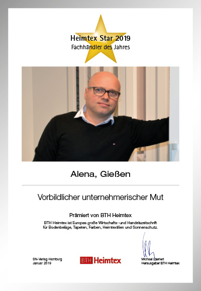 Alena GmbH-Bettenfachhändler Urkunde Alena GmbH