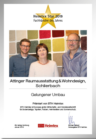 Attinger Raumausstattung-Bettenfachhändler Urkunde Attinger Raumausstattung
