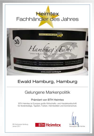 Ewald Hamburg GmbH-Bettenfachhändler Urkunde Ewald Hamburg GmbH