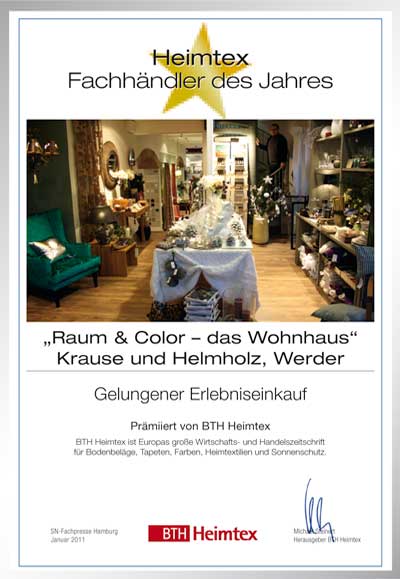 Raum & Color - Krause & Helmholz OHG-Bettenfachhändler Urkunde Raum & Color - Krause & Helmholz OHG
