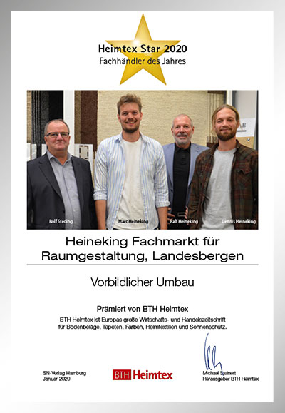 Heineking Handel & Service GmbH-Bettenfachhändler Urkunde Heineking Handel & Service GmbH