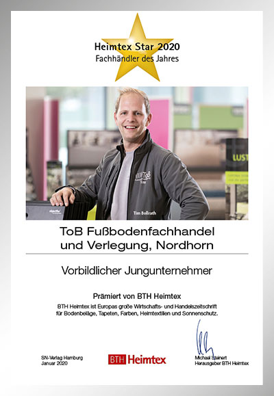 ToB Fußbodenfachhandel & Verlegungs GmbH-Bettenfachhändler Urkunde ToB Fußbodenfachhandel & Verlegungs GmbH
