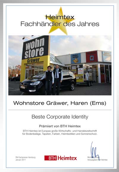 Wohnstore Gräwer GmbH-Bettenfachhändler Urkunde Wohnstore Gräwer GmbH