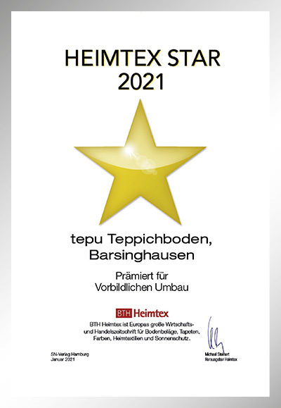 Tepu Teppichboden-Bettenfachhändler Urkunde Tepu Teppichboden