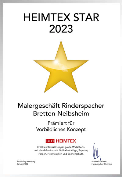 Malergeschäft Rinderspacher GmbH-Bettenfachhändler Urkunde Malergeschäft Rinderspacher GmbH