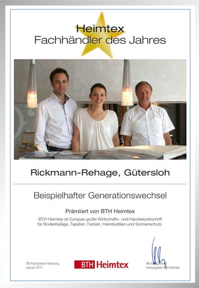 Rickmann-Rehage GmbH-Bettenfachhändler Urkunde Rickmann-Rehage GmbH