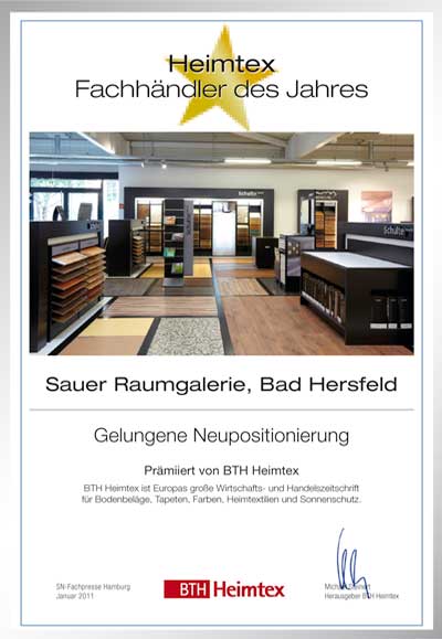 Sauer Modehandels GmbH-Bettenfachhändler Urkunde Sauer Modehandels GmbH