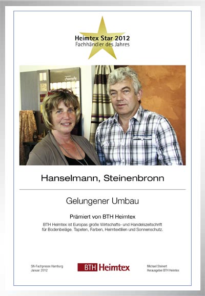 Hanselmann-Bettenfachhändler Urkunde Hanselmann