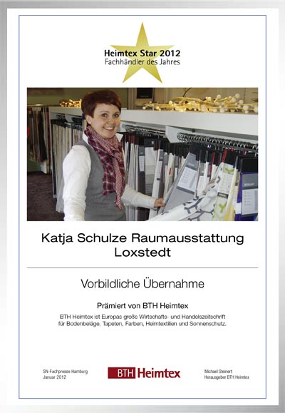 Raumausstattung Katja Schulze-Bettenfachhändler Urkunde Raumausstattung Katja Schulze