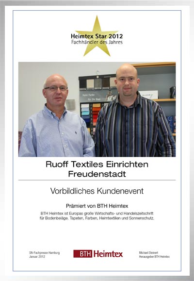 Ruoff Textiles Einrichten-Bettenfachhändler Urkunde Ruoff Textiles Einrichten