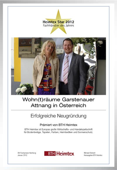 Wohn(t)räume Garstenauer-Bettenfachhändler Urkunde Wohn(t)räume Garstenauer