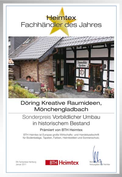 Döring Kreative Raumideen GnbH-Bettenfachhändler Urkunde Döring Kreative Raumideen GnbH