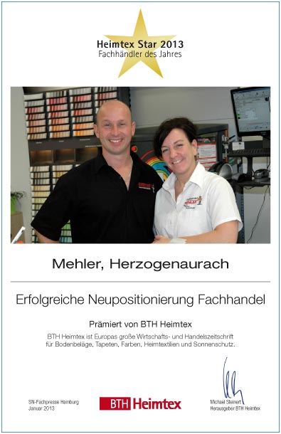 Mehler GmbH Malermeisterbetrieb-Bettenfachhändler Urkunde Mehler GmbH Malermeisterbetrieb