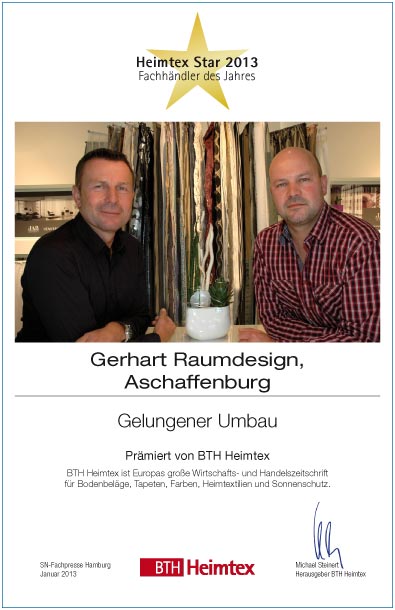 Gerhart Raumdesign GmbH-Bettenfachhändler Urkunde Gerhart Raumdesign GmbH