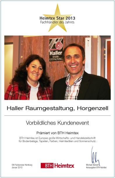 Haller Raumgestaltung-Bettenfachhändler Urkunde Haller Raumgestaltung