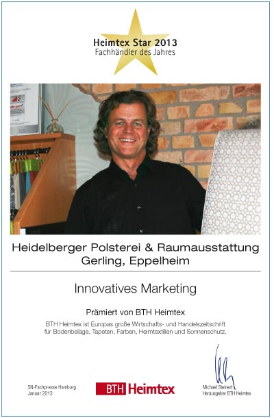 Heidelberger Polsterei-Bettenfachhändler Urkunde Heidelberger Polsterei
