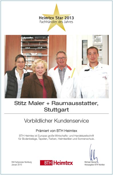 Stitz Maler + Raumausstatter-Bettenfachhändler Urkunde Stitz Maler + Raumausstatter