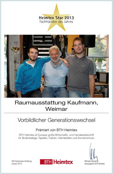 Raumausstattung Kaufmann GmbH-Bettenfachhändler Urkunde Raumausstattung Kaufmann GmbH