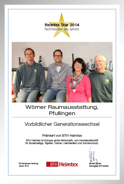 Wörner Raumausstattung GmbH & Co. KG-Bettenfachhändler Urkunde Wörner Raumausstattung GmbH & Co. KG