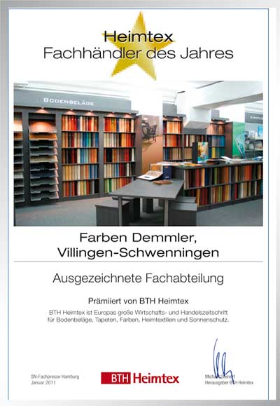 Farben Demmler GmbH-Bettenfachhändler Urkunde Farben Demmler GmbH