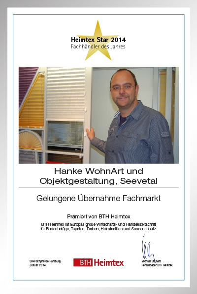 WohnArt & Objektgestaltung Hanke GmbH & Co. KG-Bettenfachhändler Urkunde WohnArt & Objektgestaltung Hanke GmbH & Co. KG