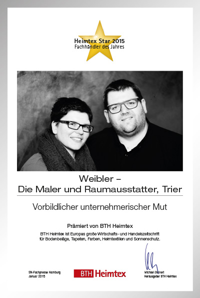 Weibler – Die Maler und Raumausstatter-Bettenfachhändler Urkunde Weibler – Die Maler und Raumausstatter