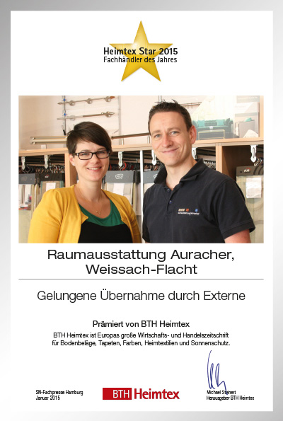 Raumausstattung Auracher-Bettenfachhändler Urkunde Raumausstattung Auracher