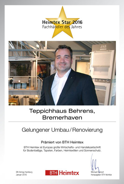 Teppichhaus Behrens GmbH-Bettenfachhändler Urkunde Teppichhaus Behrens GmbH