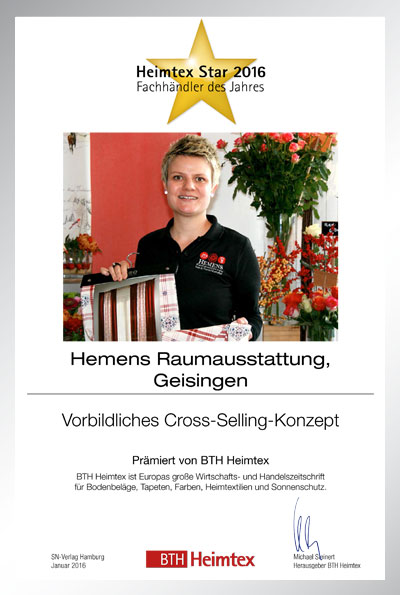 Hemens Raumausstattung | Näh & Floristikatelier Nina Hemens-Bettenfachhändler Urkunde Hemens Raumausstattung | Näh & Floristikatelier Nina Hemens