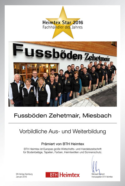 Fussböden Zehetmair GmbH-Bettenfachhändler Urkunde Fussböden Zehetmair GmbH