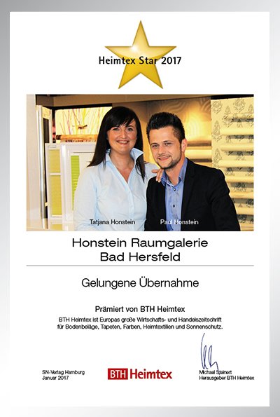 Honstein Raumgalerie-Bettenfachhändler Urkunde Honstein Raumgalerie