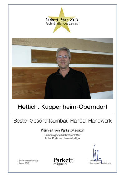 Hettich GmbH-Bettenfachhändler Urkunde Hettich GmbH