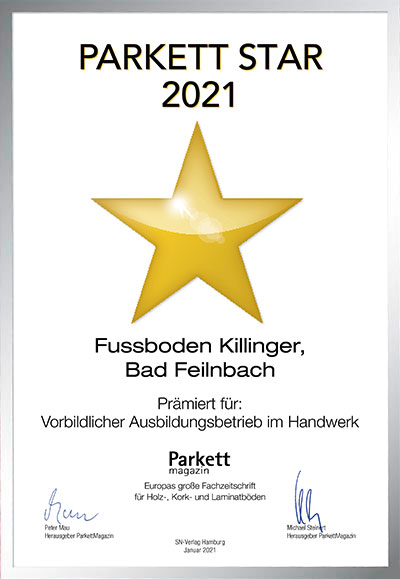 Fussboden Killinger GmbH & Co. KG-Bettenfachhändler Urkunde Fussboden Killinger GmbH & Co. KG