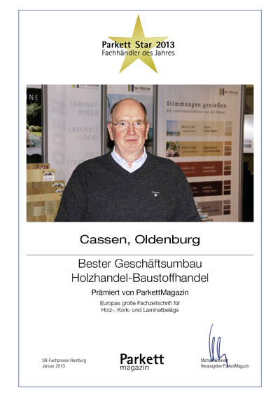 Cassens-Bettenfachhändler Urkunde Cassens