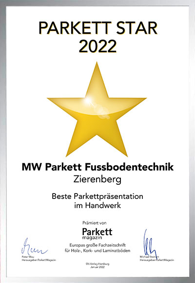 MW Parkett-Fussbodentechnik GmbH-Bettenfachhändler Urkunde MW Parkett-Fussbodentechnik GmbH