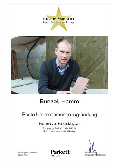 Holzfachmarkt Garten+Raum Bunzel-Bettenfachhändler Urkunde Holzfachmarkt Garten+Raum Bunzel